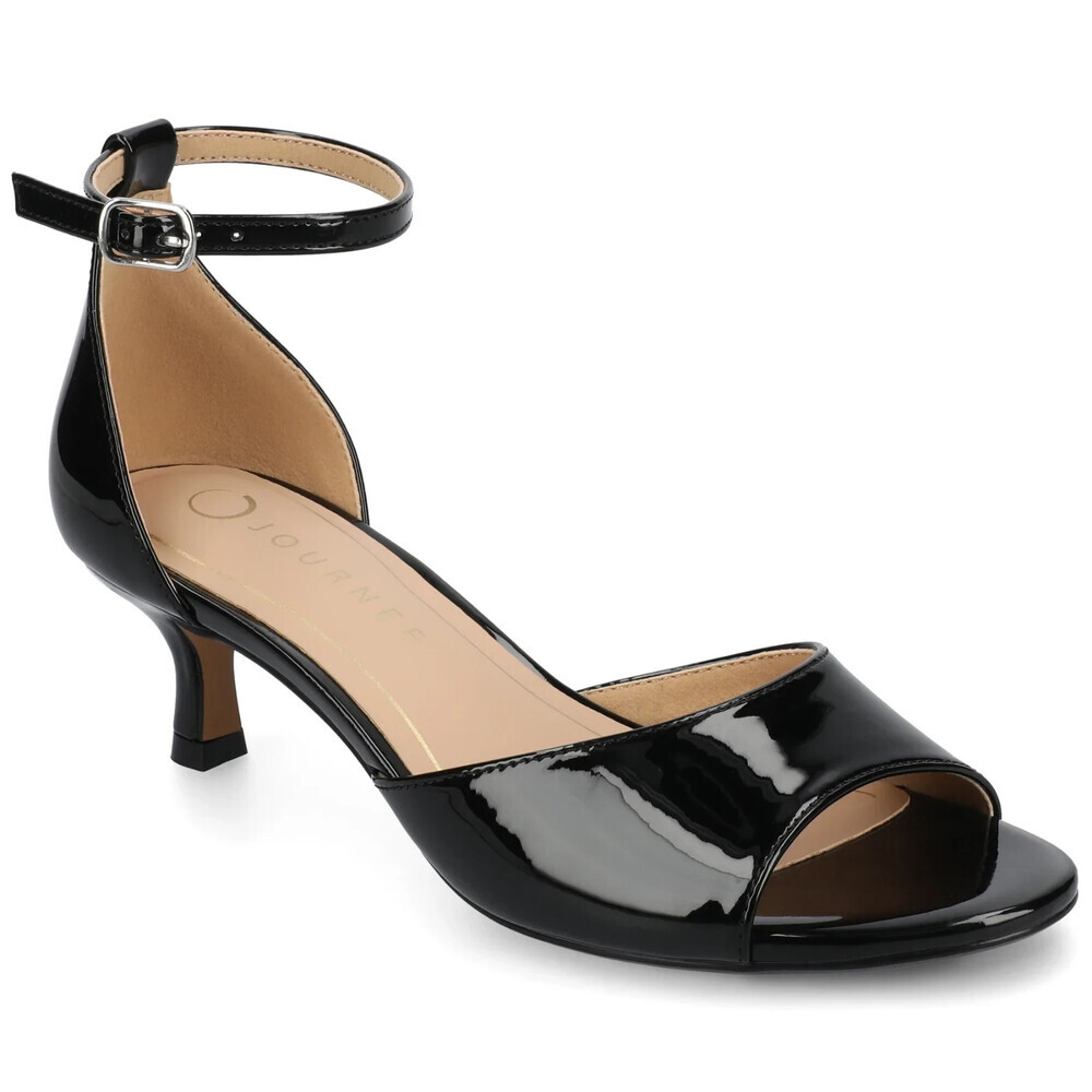 Journee Jezzie Slide Womens 8.5 Black Patent Leather Kitten Heel Sandals GAL1343